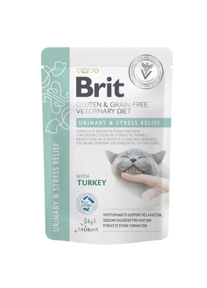 Корм вологий GF VD Urinary and Stress Relief для котів з індичкою 85 г Brit (355267500)
