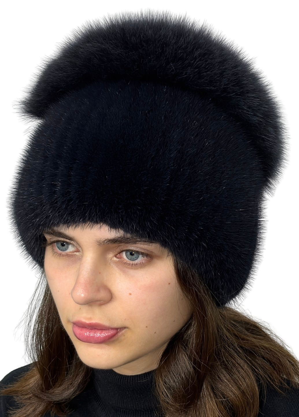 Женская вязаная норковая шапка Меховой Стиль Спираль (221809640)