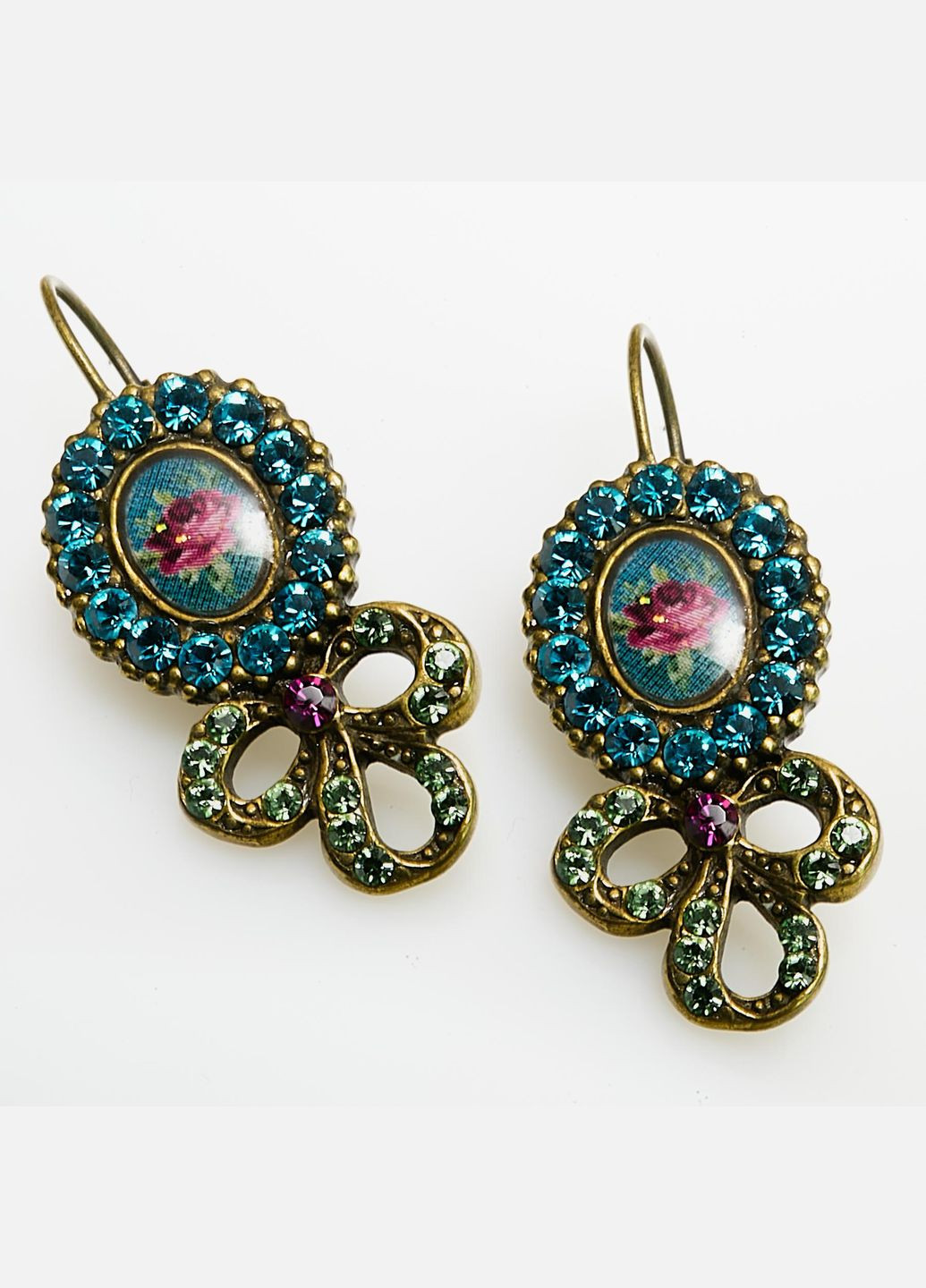 Сережки з ореолом із кристалів Swarovski з квітковою мініатюрою Michal Negrin (346262999)