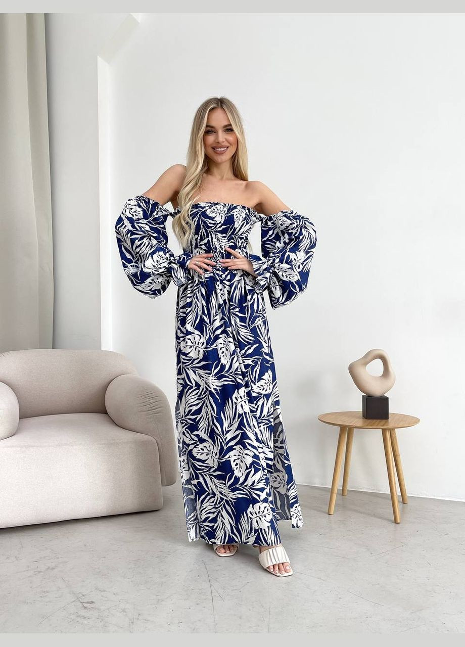 Синее повседневный, пляжное, кэжуал женское платье FINO Mode с орнаментом