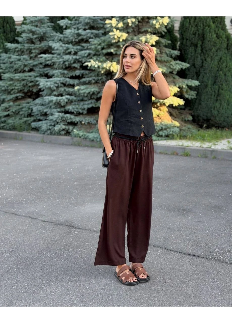 Штани жiночi ллянi коричневого кольору 38754 Fashion (400142475)