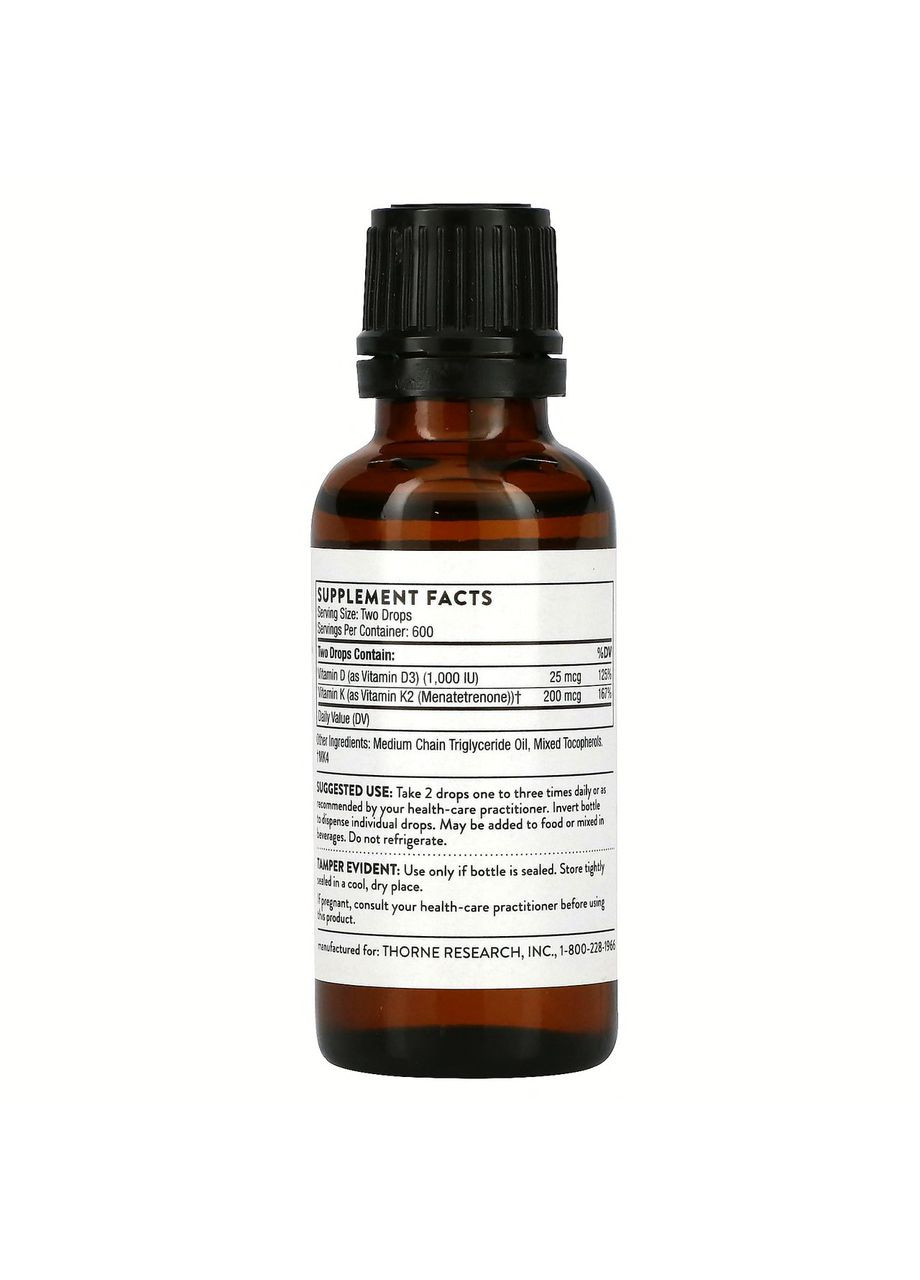 Витамин Д и К2, 30 мл Thorne Research (364312049)