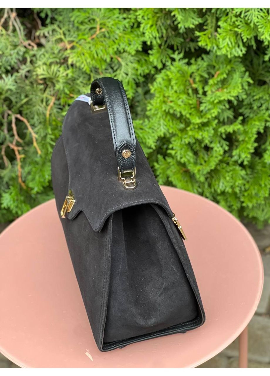 Сумка-сетчел Туреччина — натуральна замша чорна, середньої жорсткості, довгий регульований ремінь у комплекті Karya (356893776)