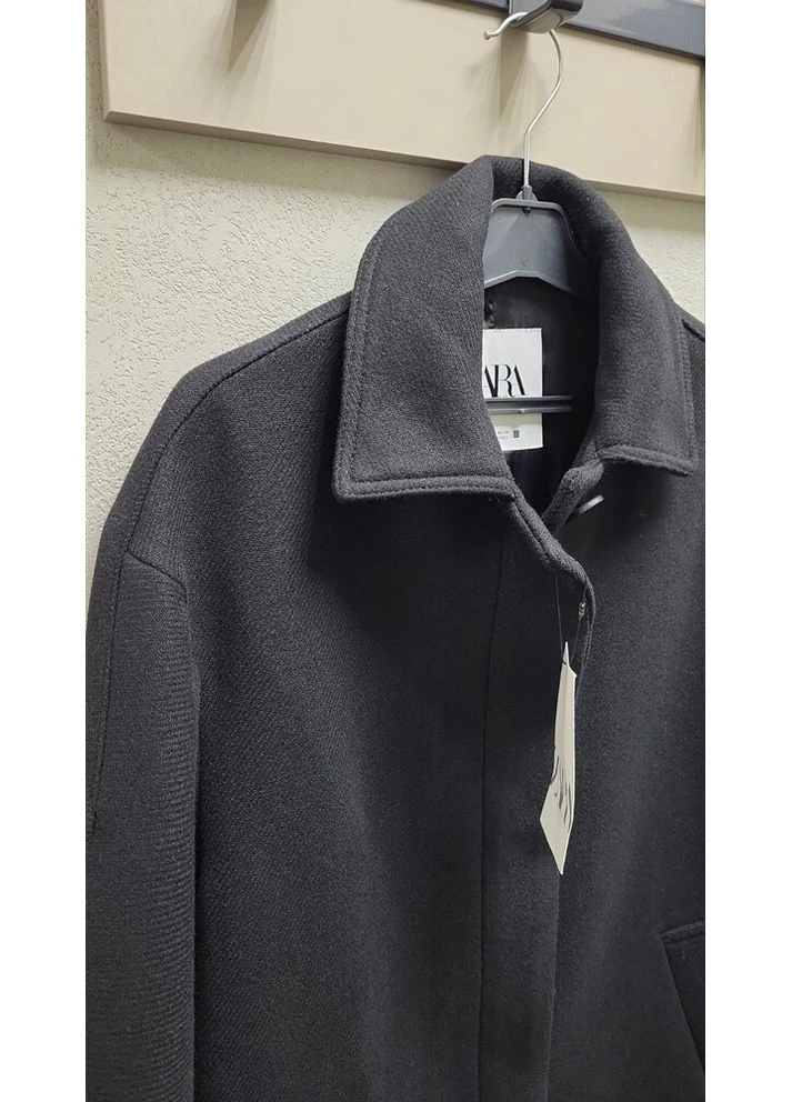 Чорне демісезонне Пальто пряме з вовни 2196/298 Zara