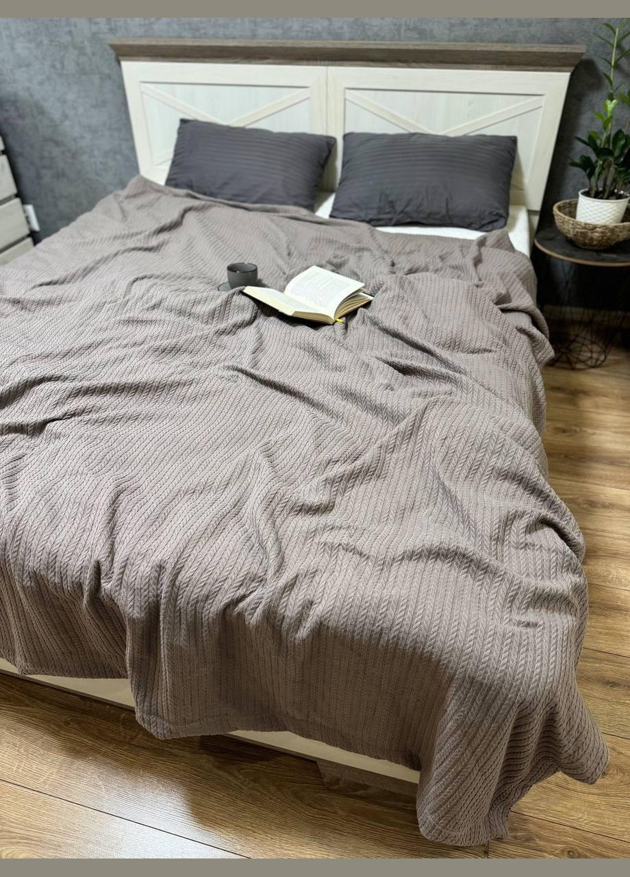 Хлопковое покрывало на кровать Полуторный Кофейный (ВЕ2201В04) No Brand (308754663)