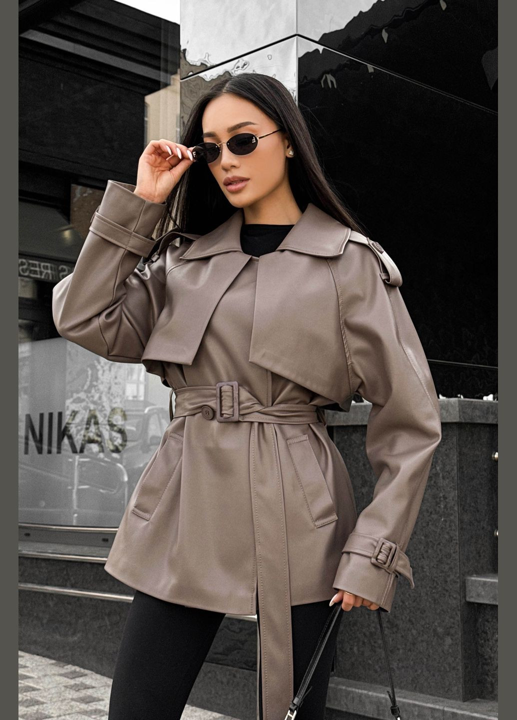 Кавова демісезонна куртка-тренч Liton