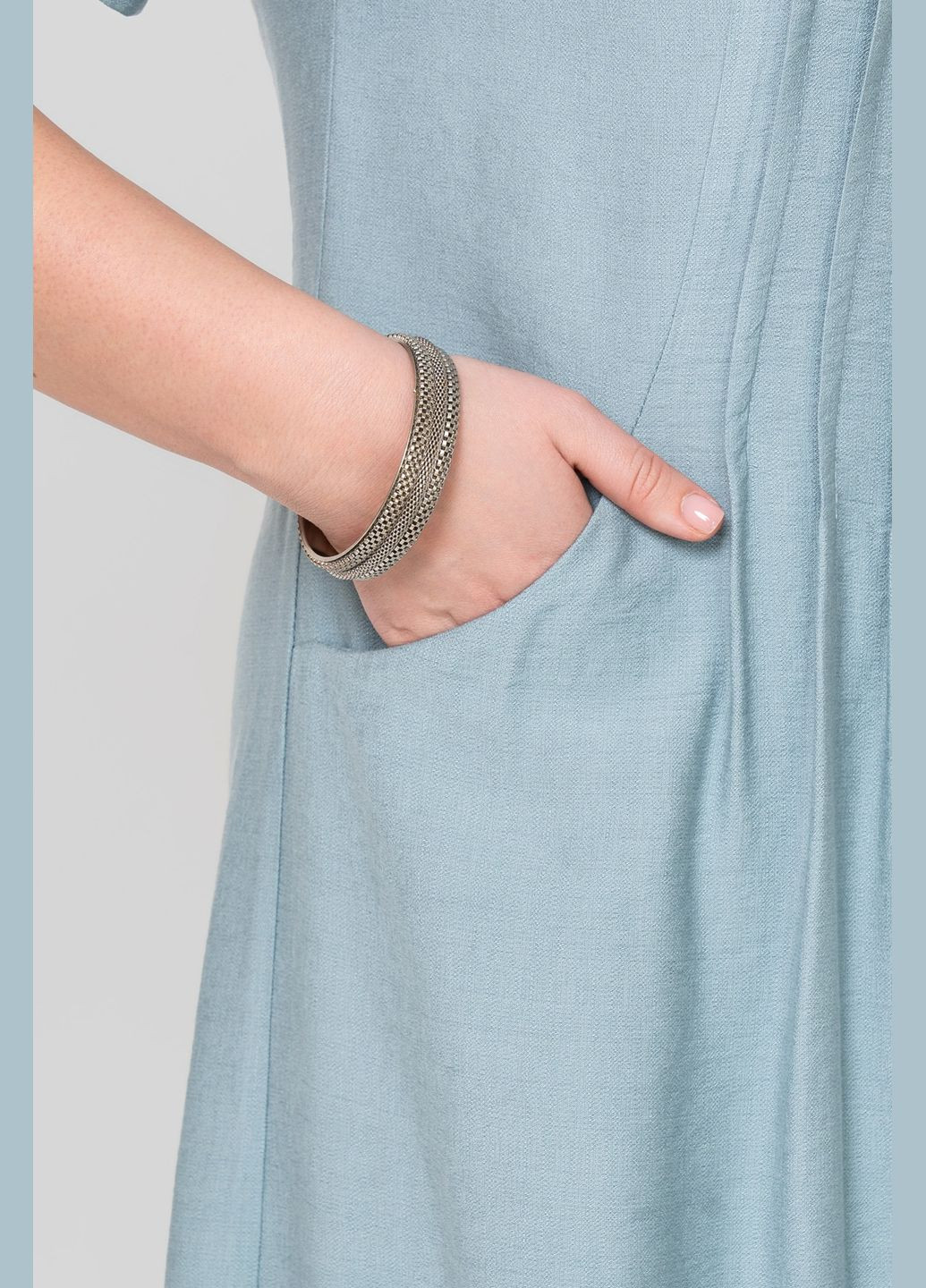 Мятное платье трапецевидного силуэта из ткани лен бохо по центру застроченные складки all posa (ap102352p) A'll Posa