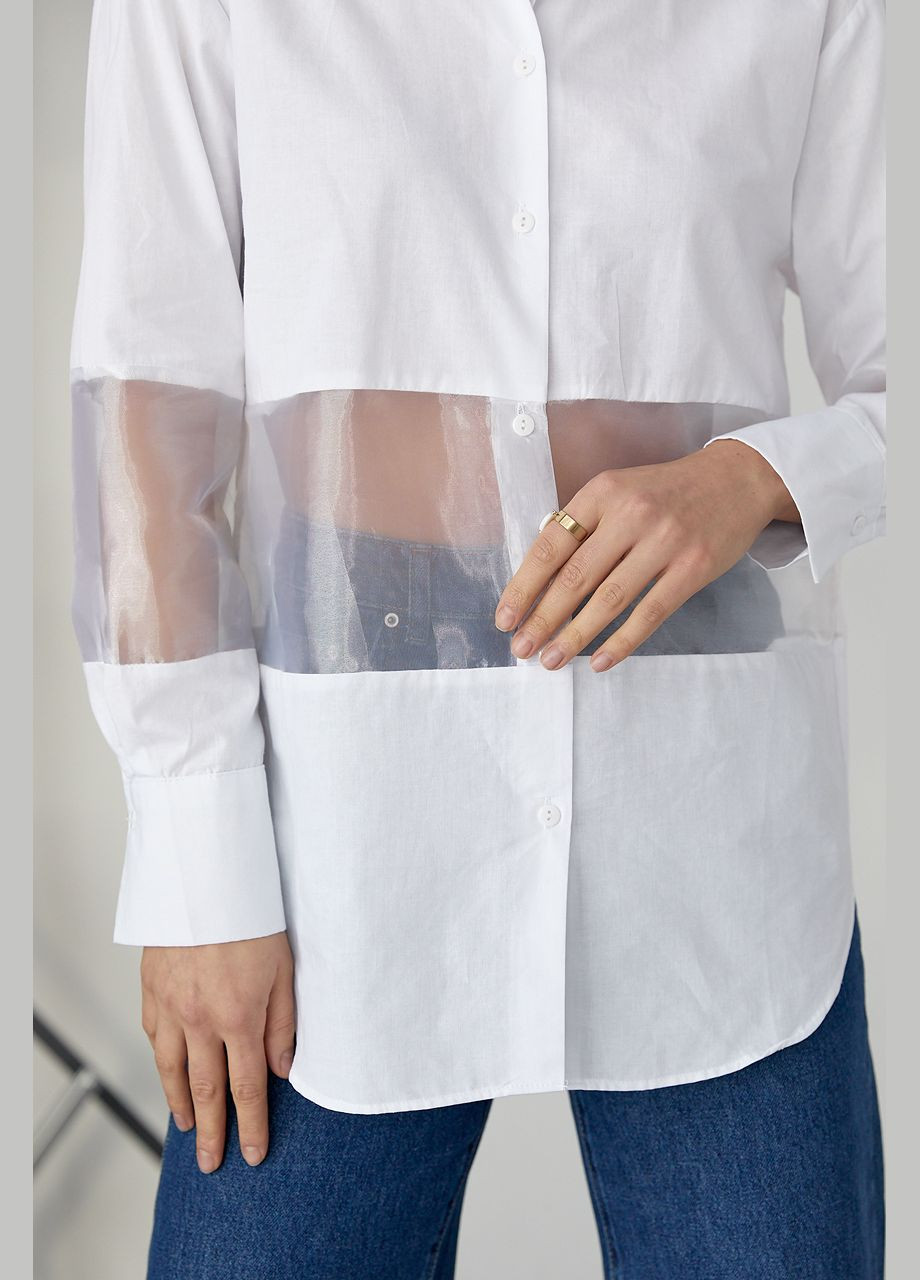 Белая вечерний рубашка однотонная Lurex с длинным рукавом