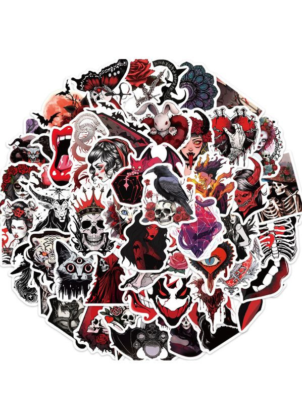 Набор наклейок любовь и смерть скелеты готика Хэллоуин стикеры 50 штук стикерпак стикербомбинг No Brand (322931110)