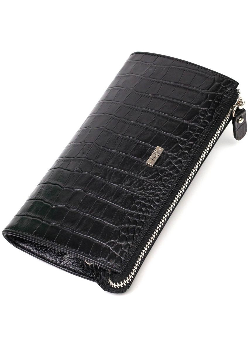 Місткий чоловічий клатч із натуральної шкіри з тисненням під крокодила 22049 Чорний Bond (298566627)