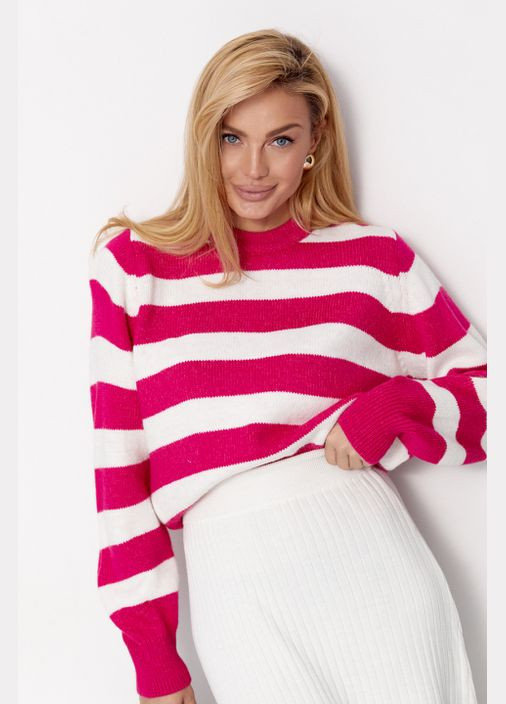 Синий демисезонный женский вязаный джемпер с широкими полосками Lurex