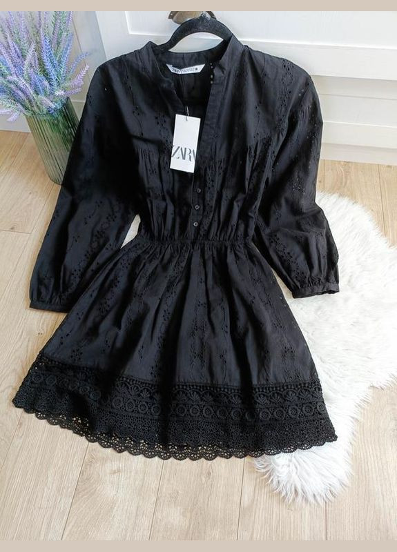 Синя коротка сукня з прорізною вишивкою Zara