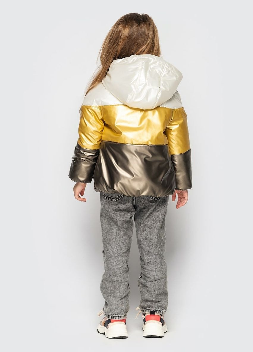 Комбинированная демисезонная куртка молочно - золотой Cvetkov Мэри