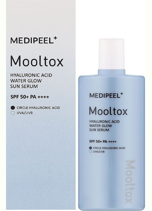 Medi-Peel Зволожуюча сонцезахисна сироватка для обличчя 52 мл Medi Peel Hyaluronic Acid Mooltox Water Glow Sun Serum SPF 50+ PA++++ — Крем, Південна Корея (327876355)