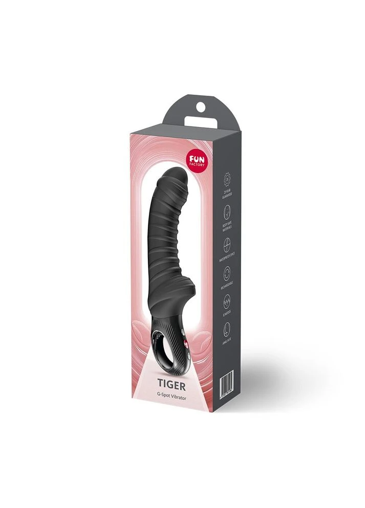 Вибратор для точки G TIGER Black, ребристый, подходит для анальной стимуляции Fun Factory (398227085)