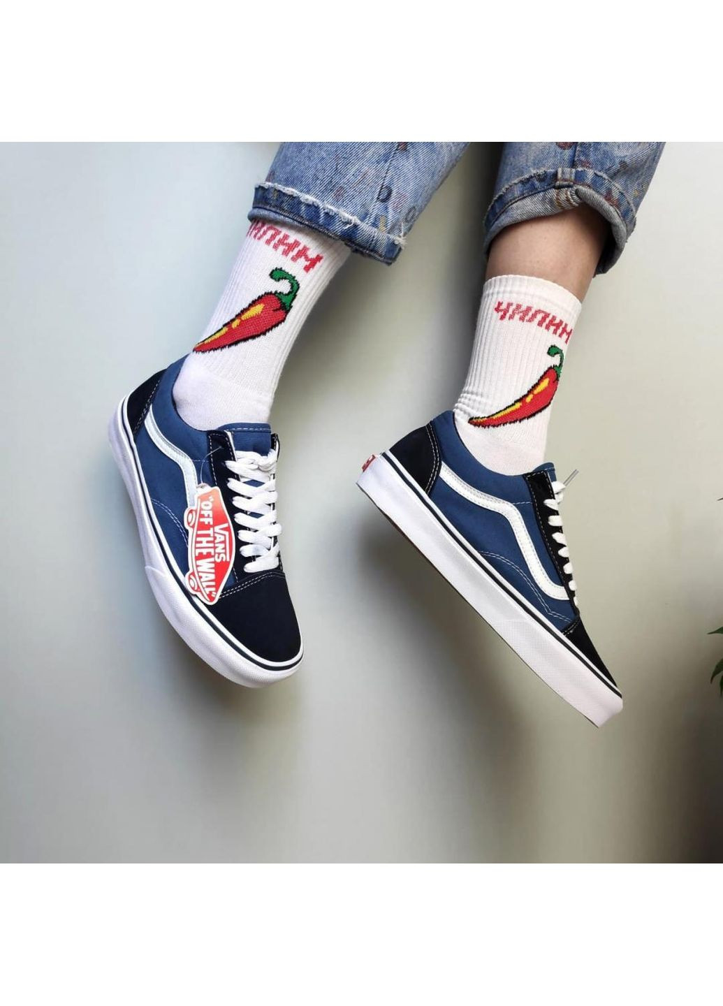 КЕДИ ЖІНОЧІ VANS OLD SKOOL NAVY BLUE WHITE ВАНС ОЛД СКУЛ No Brand білі демісезони (369389660)