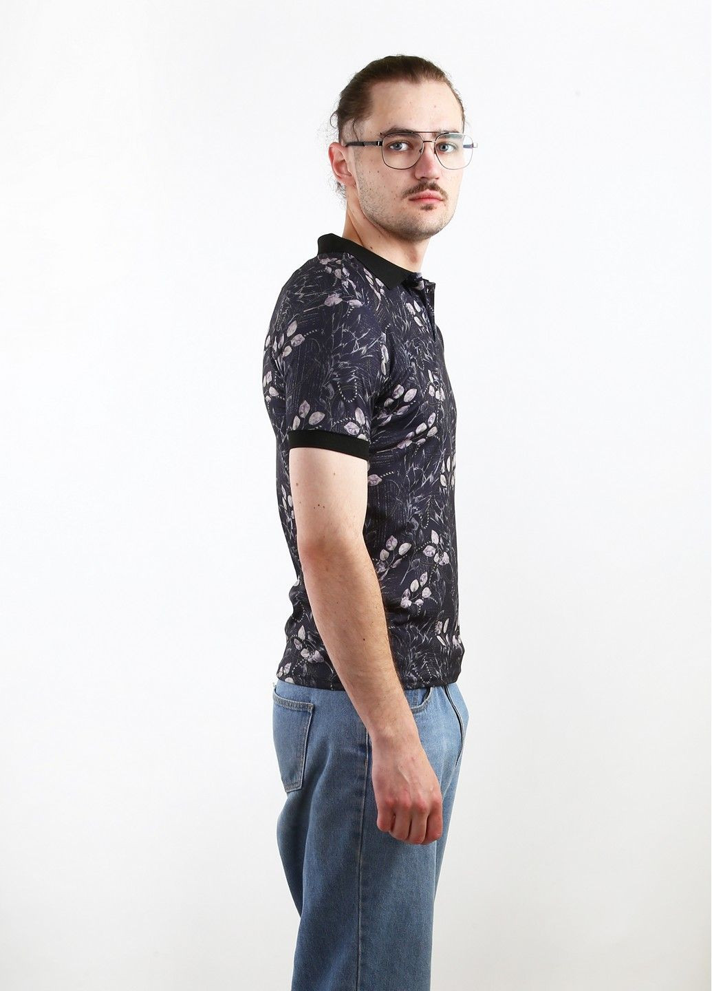 Серая футболка-поло для мужчин Mtp с цветочным принтом