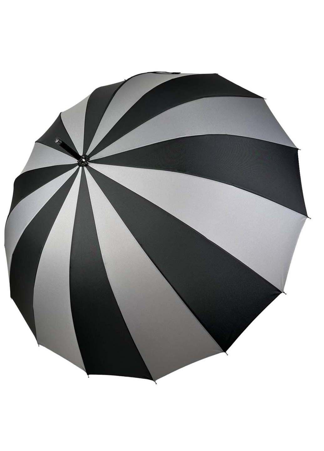 Серый женский зонт-трость на 16 спиц с контрастными секторами Toprain (289977547)
