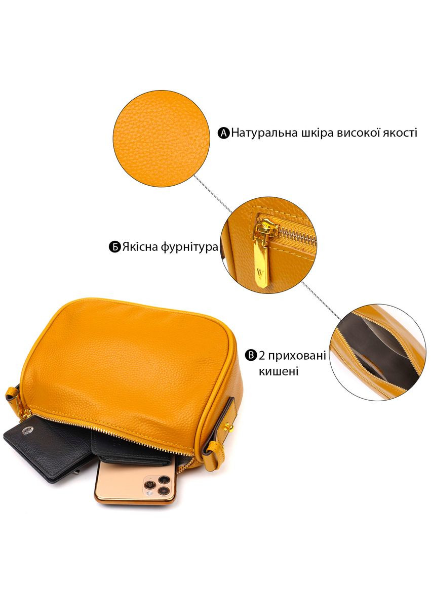 Красива сумка на плече крос-боді з натуральної шкіри Жовта 22100 Vintage (329195309)