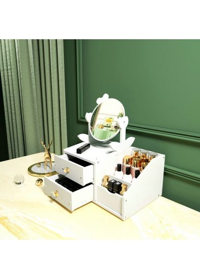 Настільний комод для косметики та прикрас із зеркалом білий органайзер для столу з зеркалом, що обертається ProDobro (365440922)