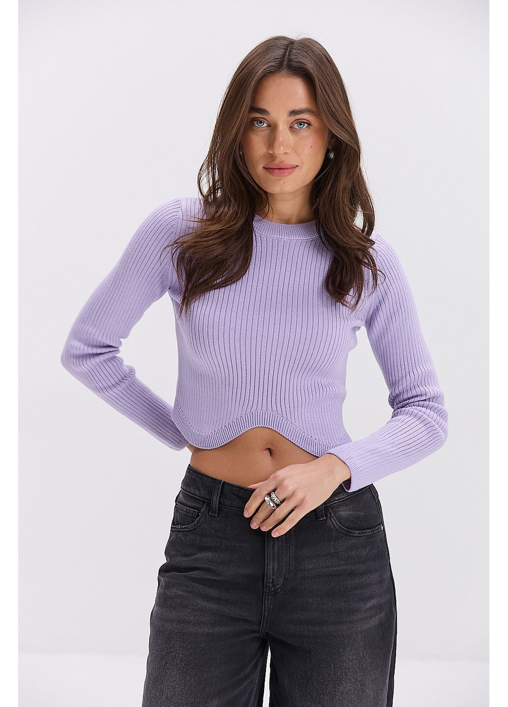 В'язаний кроп-топ із довгими рукавами та хвилястим низом м'ятний Arjen (353306010)