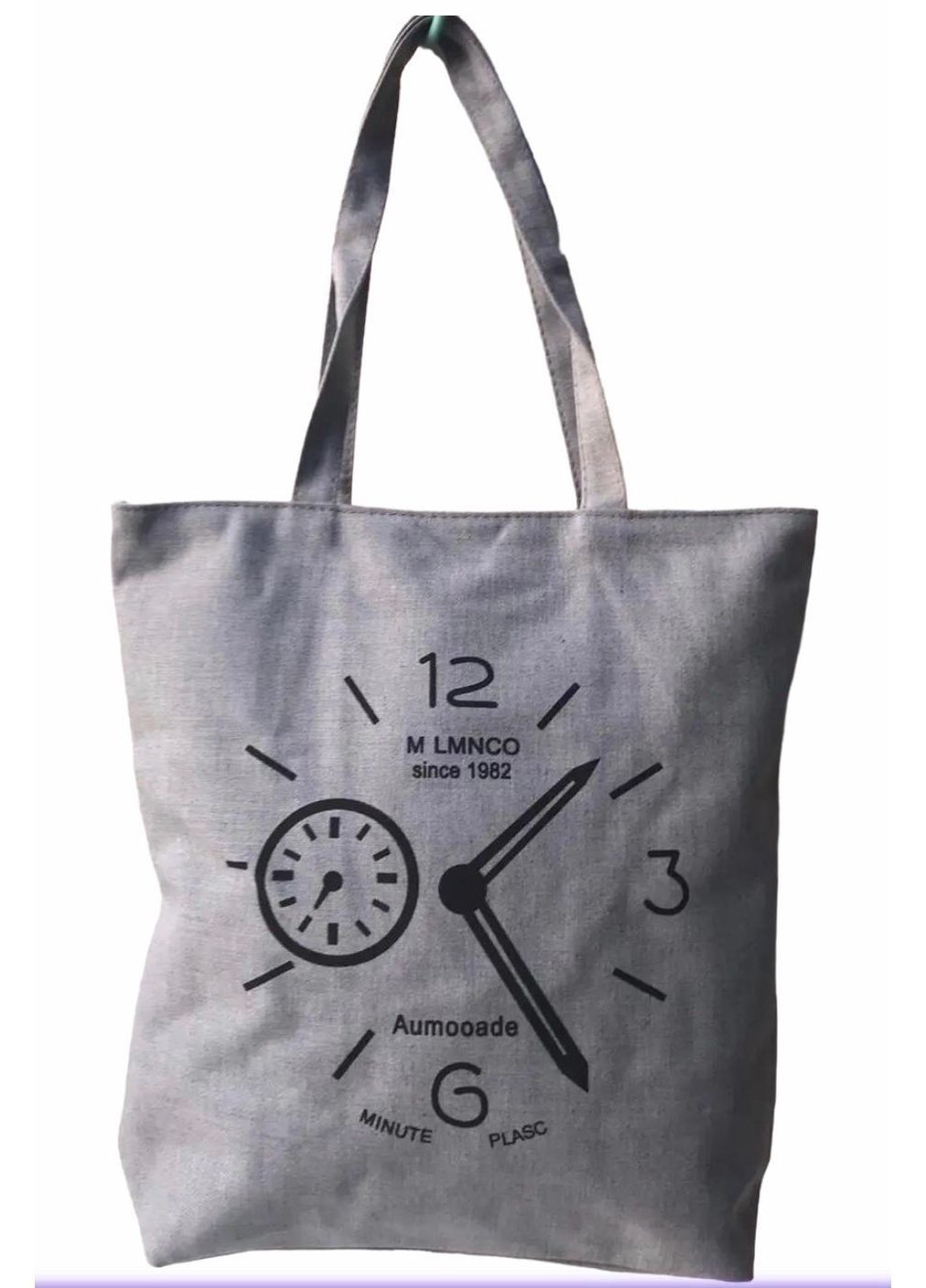Сумка шопер жіноча з тканини повсякденна на блискавці 026 сіра годинник No Brand (370153820)