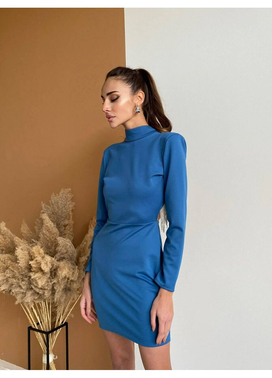 Синя святковий жіноча сукня angel mini з бахромою із бісеру (mil350) milirud