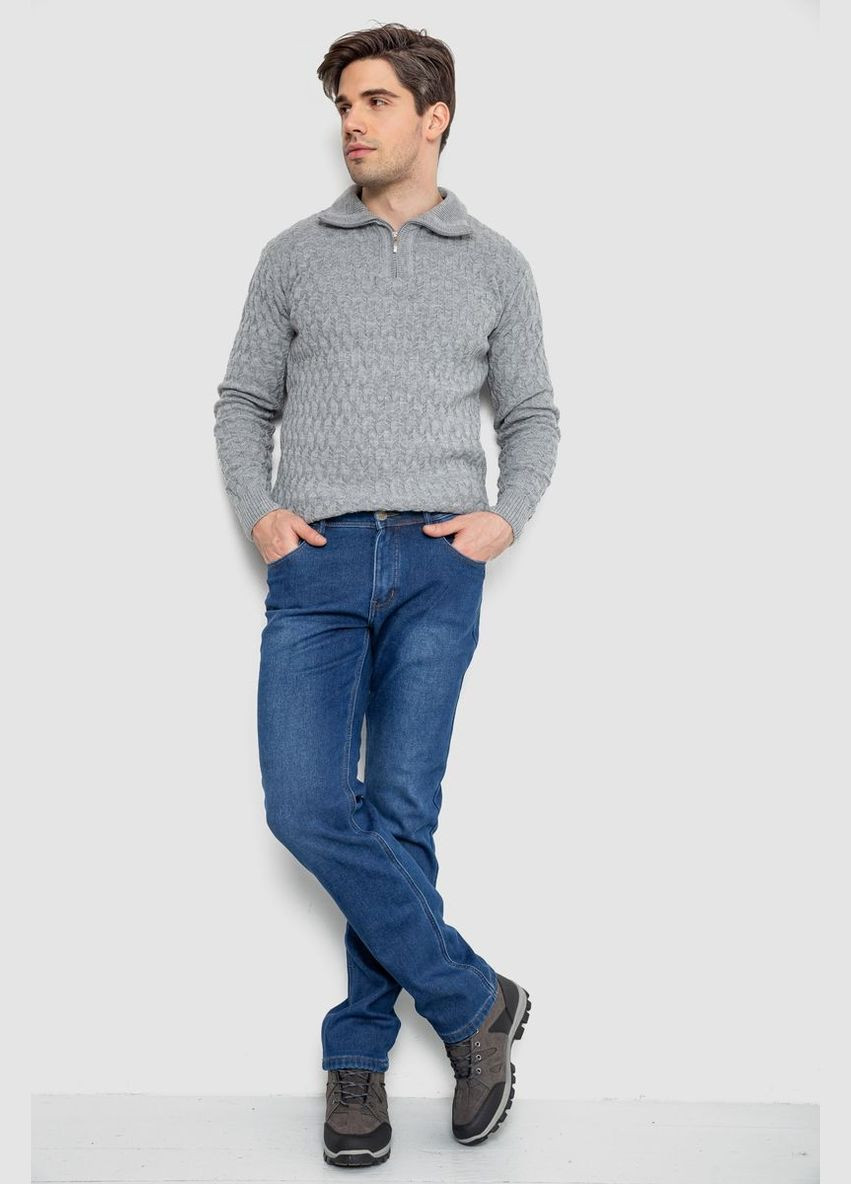 Синие демисезонные прямые джинсы мужские на флисе синие с потертостями размер 32 (sku_254r2408) Ager