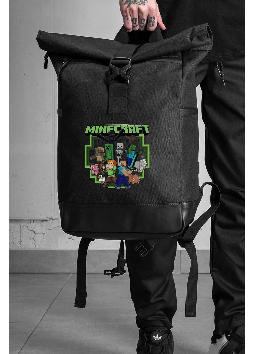 Повседневный Рюкзак Роллтоп Школьный Для Мальчика С Принтом Майнкрафт Black Without (360655562)