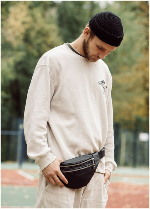 Бананка мужская кожаная сумка через плечо Hoso MTS Черный Sambag (302008455)