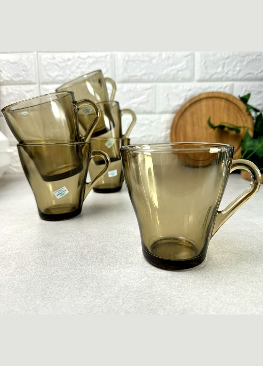 Набір скляних коричневих чашок 6 шт 280 мл Грація Mazhura (303211470)