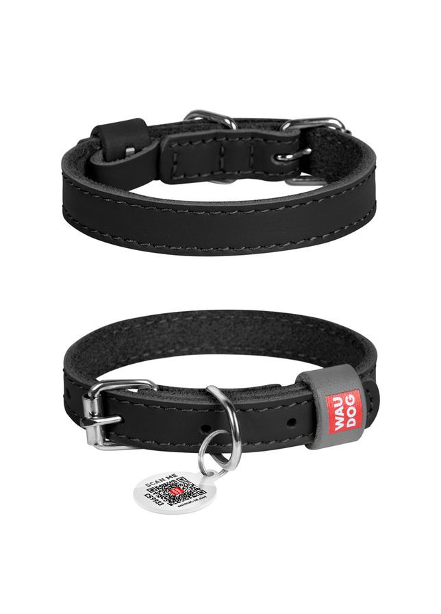 Ошейник для собак кожаный Classic, Ш 12 мм, Длин 19-25 см черный WAUDOG (322001461)