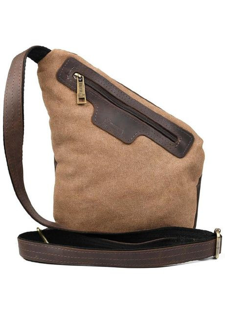 Сумка слинг через плечо мужская из натуральной кожи и текстиля для телефона и для документов средняя Коричневый 38820 TARWA (351403651)