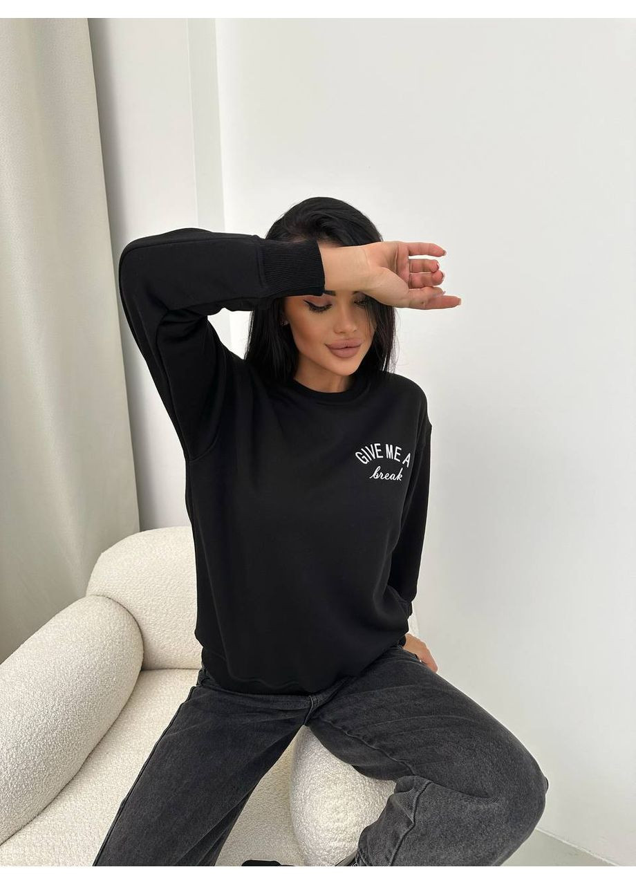 Чорний світшот жіночий з ребаною — замір в описі Vione напис без декору (368708957)