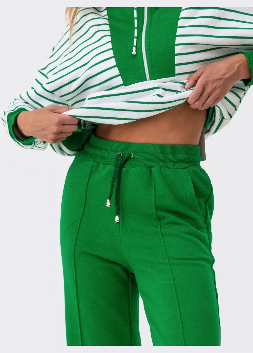 брючный костюм с кофтой в полоску зелёный Dressa (282727024)