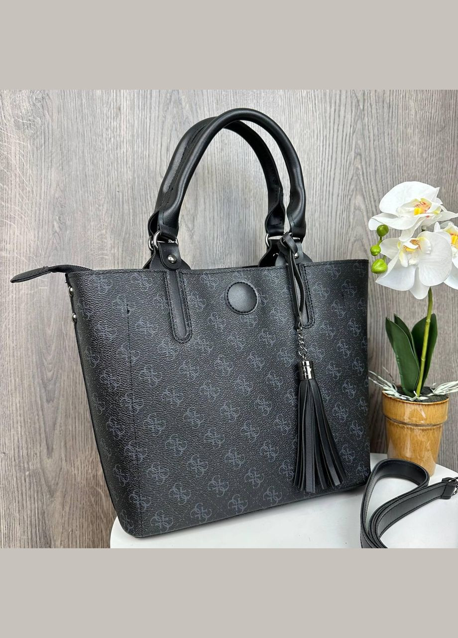 Женская сумка наплечная с брелком венчиком экокожа черная (sku_1581) No Brand (330576893)