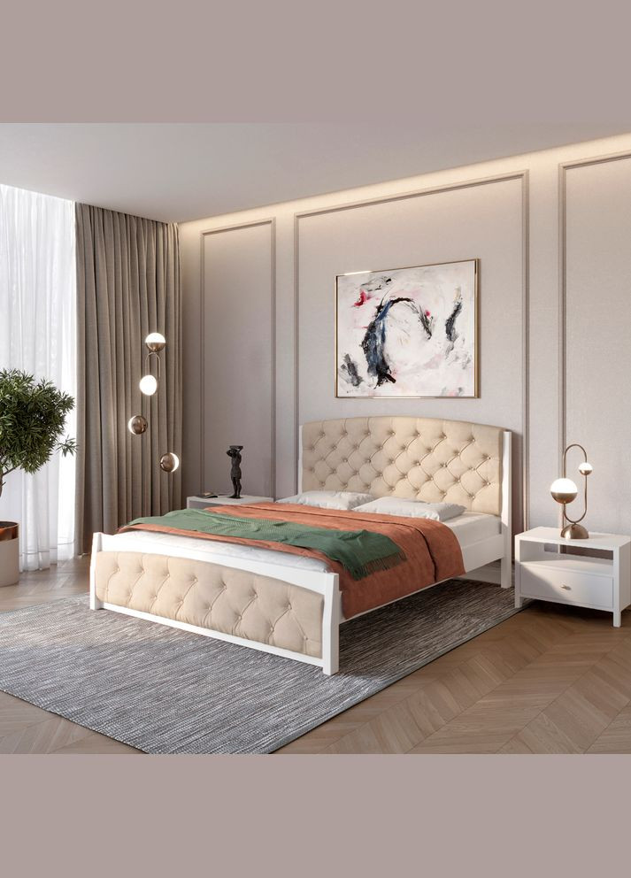 Двоспальне дерев'яне ліжко Мехіко (RAL9003)/Аляска 23 (Бежевий) 160х200 см (MBG-12019) Mebigrand (368279958)