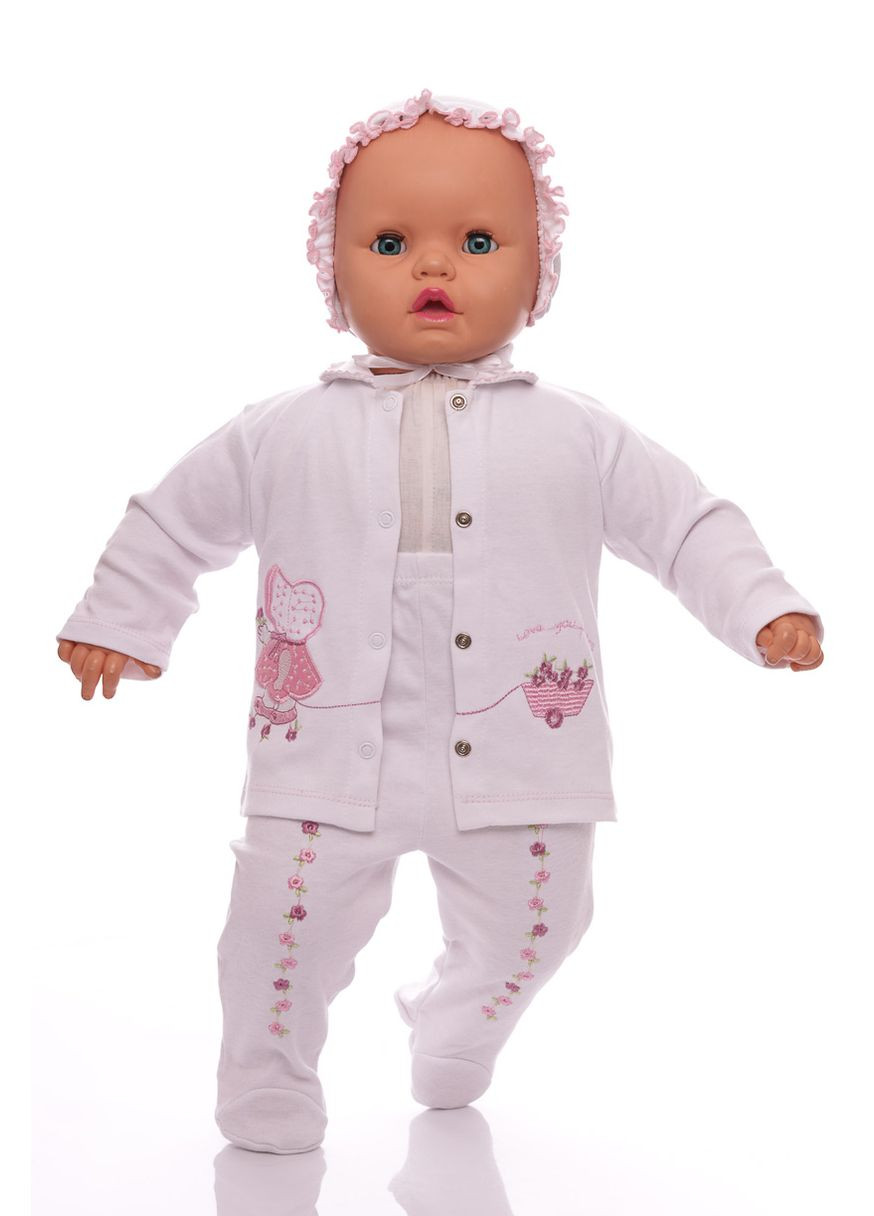 Білий демісезонний комплект розпашонка, повзунки, чопчик трикотажний для дівчинки білий 62 см (27933) BABYKROHA