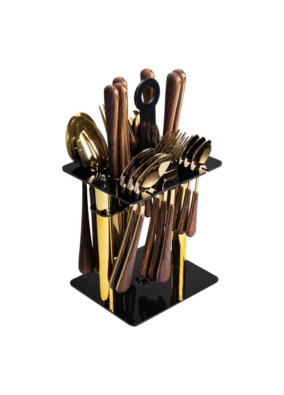 Набір столових приладів на 6 персон 24 шт з дерев'яними ручками для сервірування столу ProDobro (364191714)