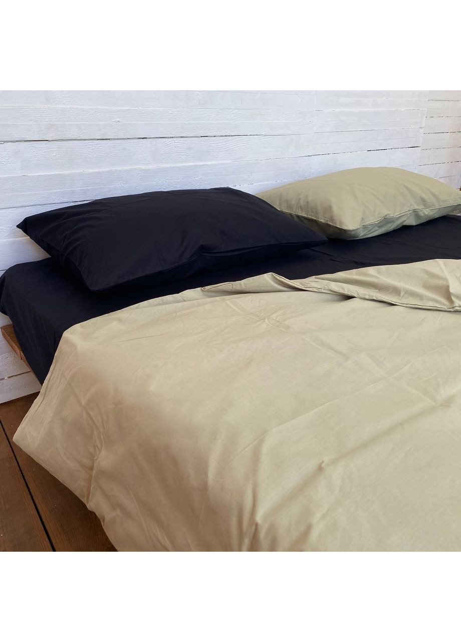 Постельное белье Черный+Хаки ранфорс Евро размер, наволочки 50/70 No Brand (364219690)