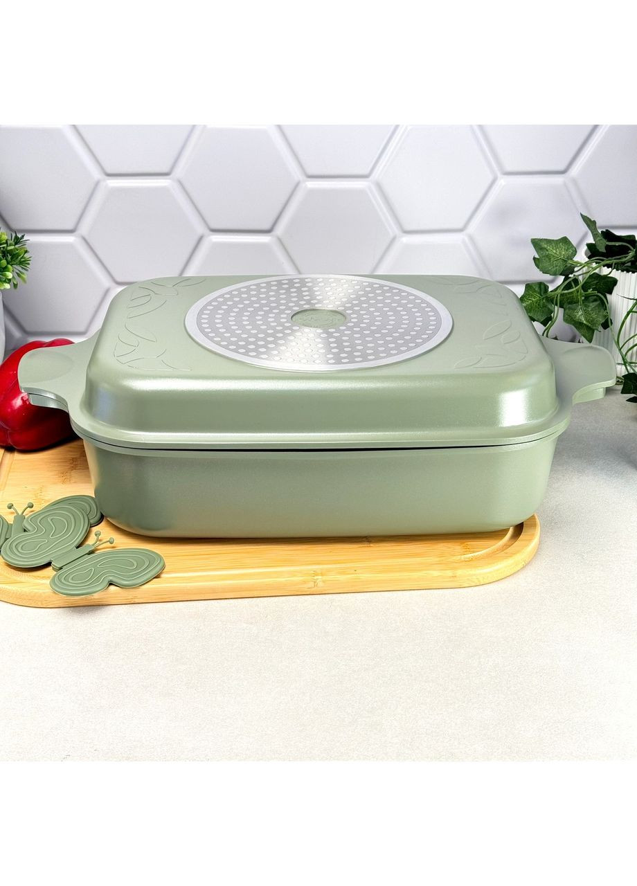 Ростер алюмінієвий з грилем 3в1 34×24 см оливковий Zitrone Ringel (365268318)