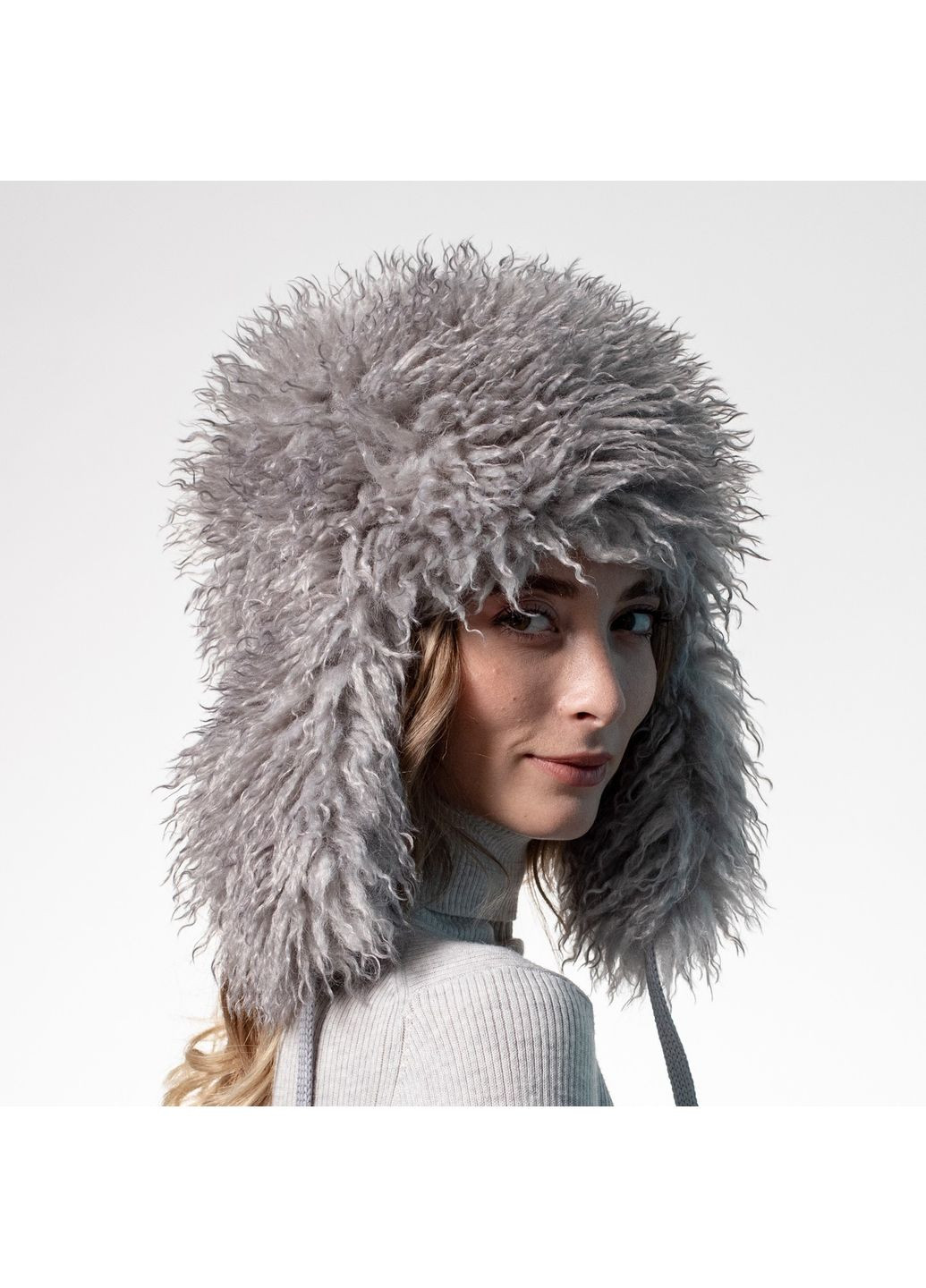 Шапка ушанка женская искусственный мех лама серая ЛЕВКО LuckyLOOK 542-112 (322791735)