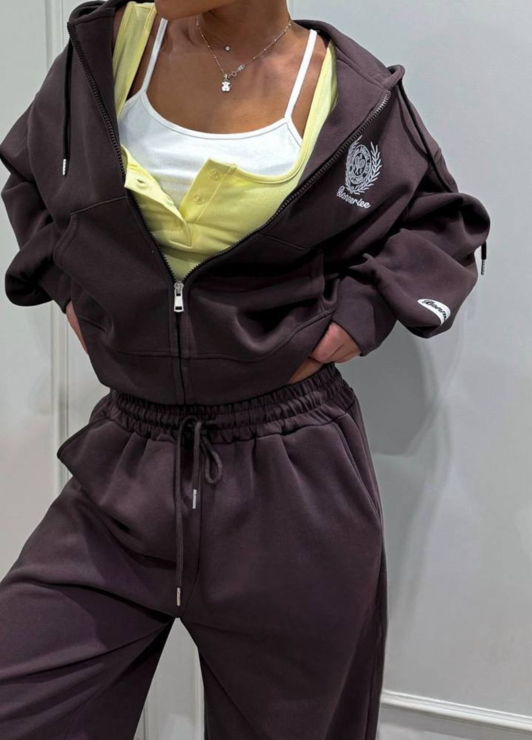 Базовий повсякденний демісезонний костюм двійка: Вкорочений худі на блискавці + штани Tik-Tak (362539712)