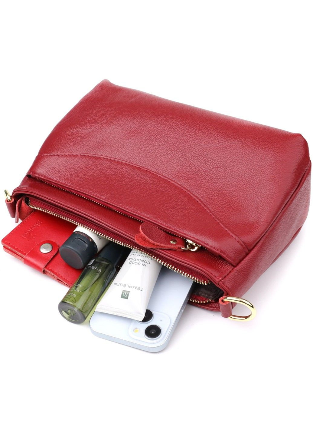 Елегантна сумка жіноча з твердим дном з натуральної шкіри 22982 Червоний Vintage (357494943)