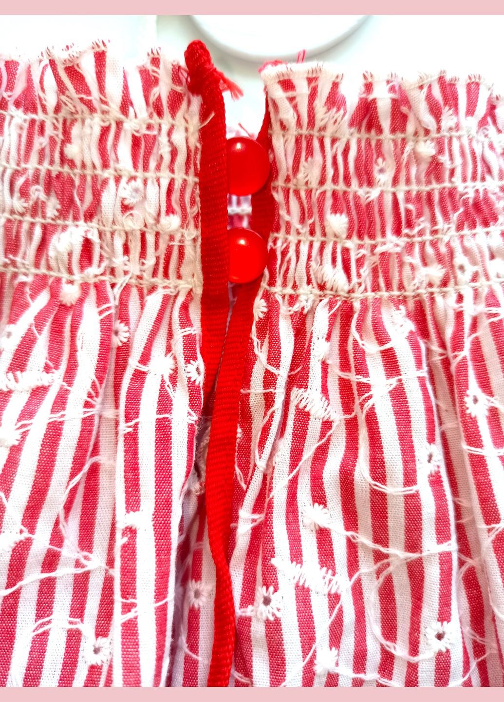 Червона літня топ-блуза для дівчини tf18197 червоно-біла прошва бавовна To Be Too