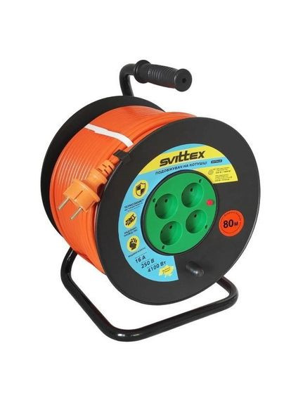 SV062 Удлинитель на катушке с термозащитой 80м 2*2.5мм оранжевый 16А 4100Вт Svittex (303217940)
