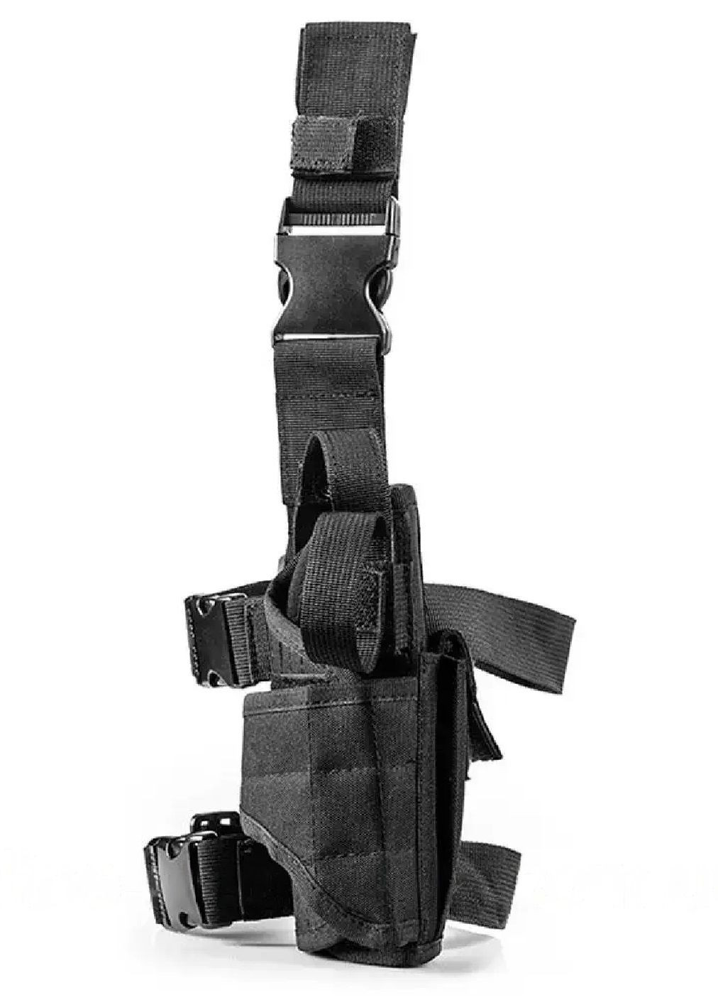 Кобура сумка набедренная на ногу военная тактическая регулируемый размер с отделением для магазина 42х11 см (474290-Prob) Черная Unbranded (283323602)