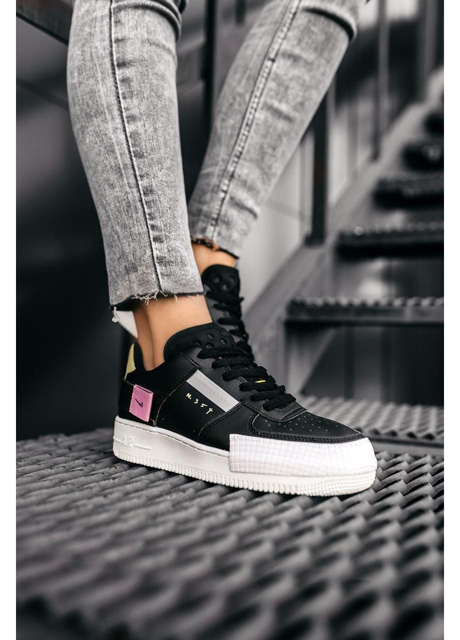 КРОССОВКИ ЖЕНСКИЕ NIKE AIR FORCE 1 TYPE 354 BLACK WHITE 2 НАЙК АИР ФОРС 1 ПРЕМИУМ No Brand чёрные демисезоны (368861846)