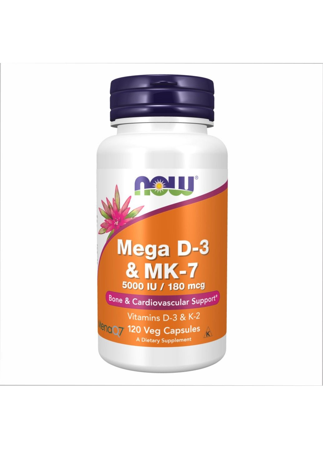 Мега D3 и MK-7, 5000 МЕ / 180 мкг, 60 капсул Now Foods (347600377)