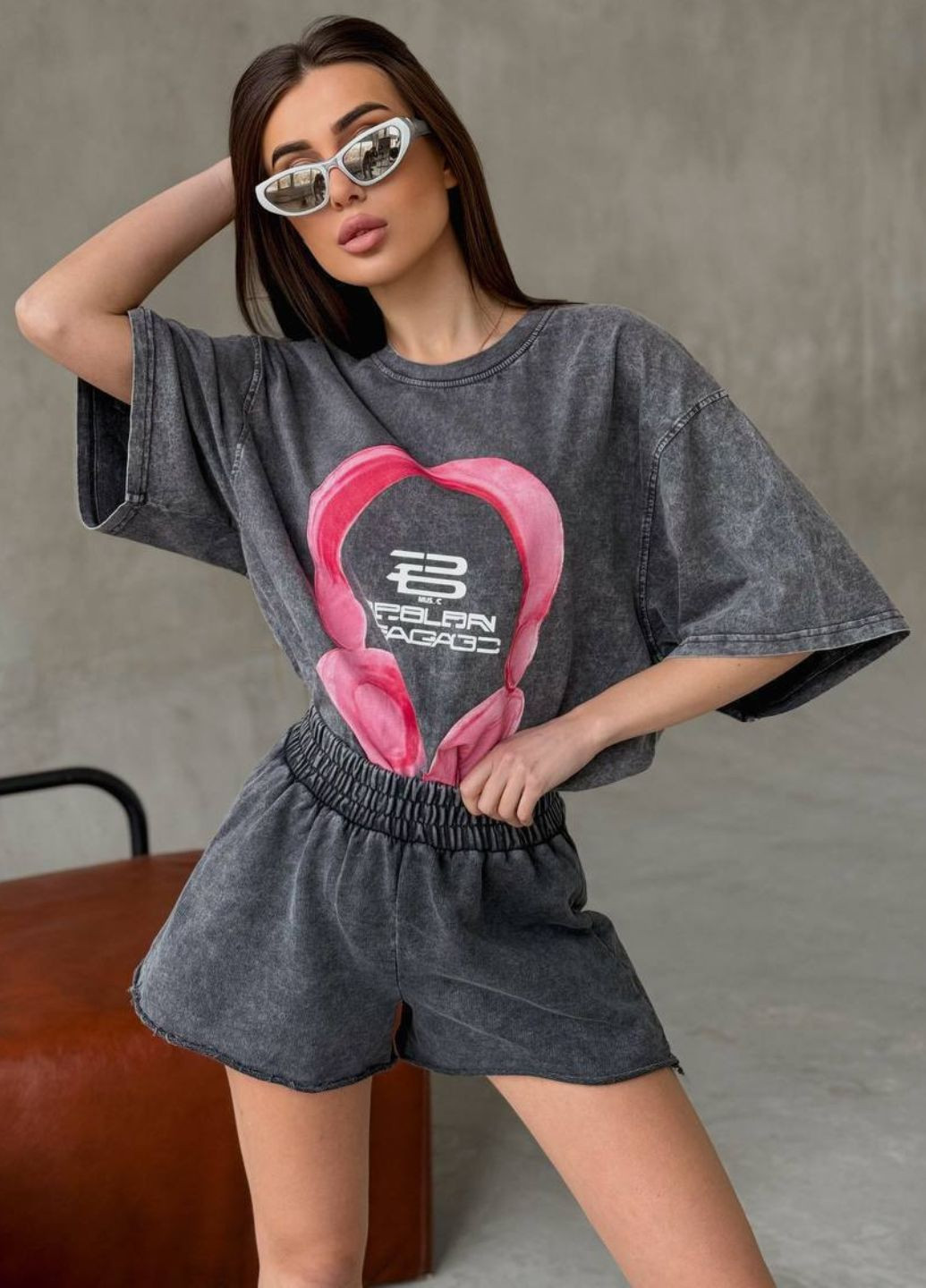 Базова повсякденна оверсайз футболка варенка з принтом та рукавами до ліктя Allthings - (344448281)